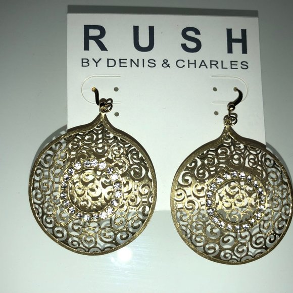 Rush Crystal Decorated pop-up golden earrings - Picture 6 of 6